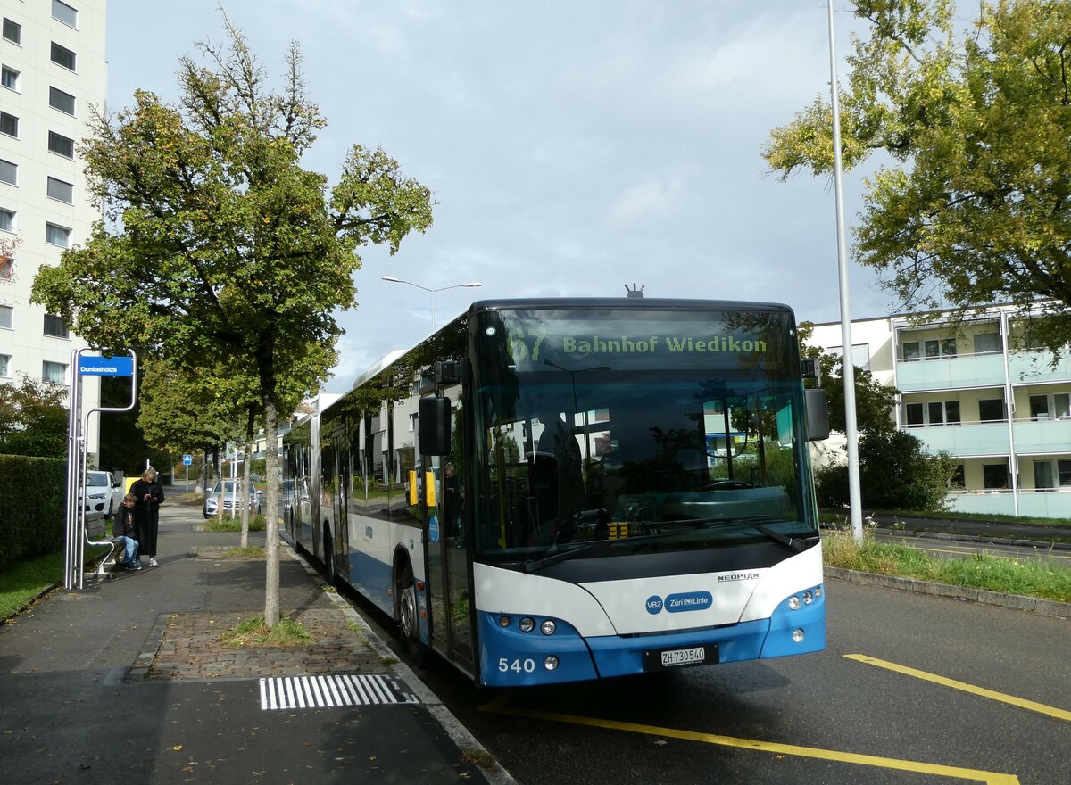 (256'267) - VBZ Z�rich - Nr. 540/ZH 730'540 - Neoplan am 21. Oktober 2023 in Z�rich, Dunkelh�lzli