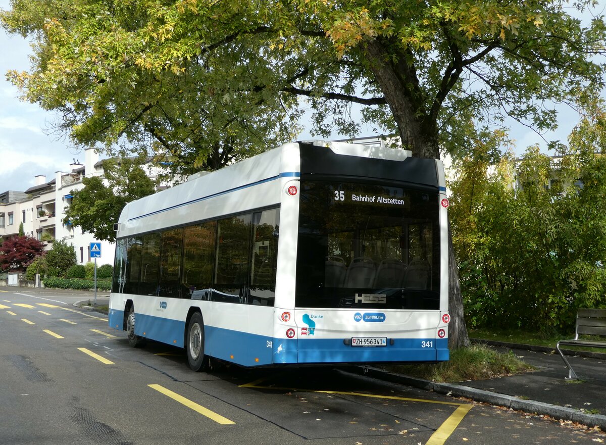 (256'269) - VBZ Z�rich - Nr. 341/ZH 956'341 - Hess am 21. Oktober 2023 in Z�rich, Dunkelh�lzli