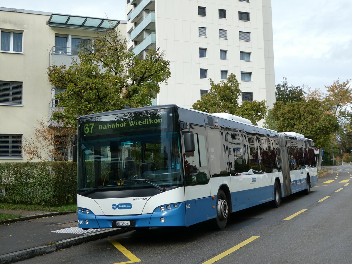 (256'272) - VBZ Z�rich - Nr. 540/ZH 730'540 - Neoplan am 21. Oktober 2023 in Z�rich, Dunkelh�lzli