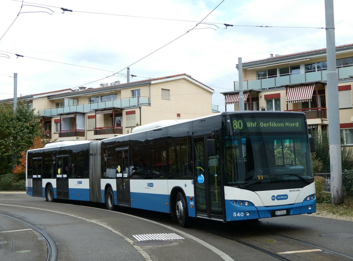 (256'277) - VBZ Z�rich - Nr. 540/ZH 730'540 - Neoplan am 21. Oktober 2023 in Z�rich, Albisrieden