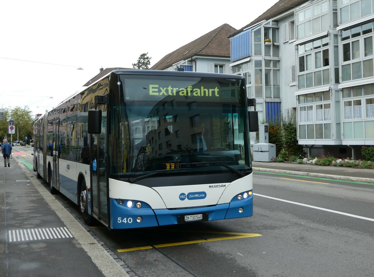 (256'280) - VBZ Z�rich - Nr. 540/ZH 730'540 - Neoplan am 21. Oktober 2023 in Z�rich, Baslerstrasse