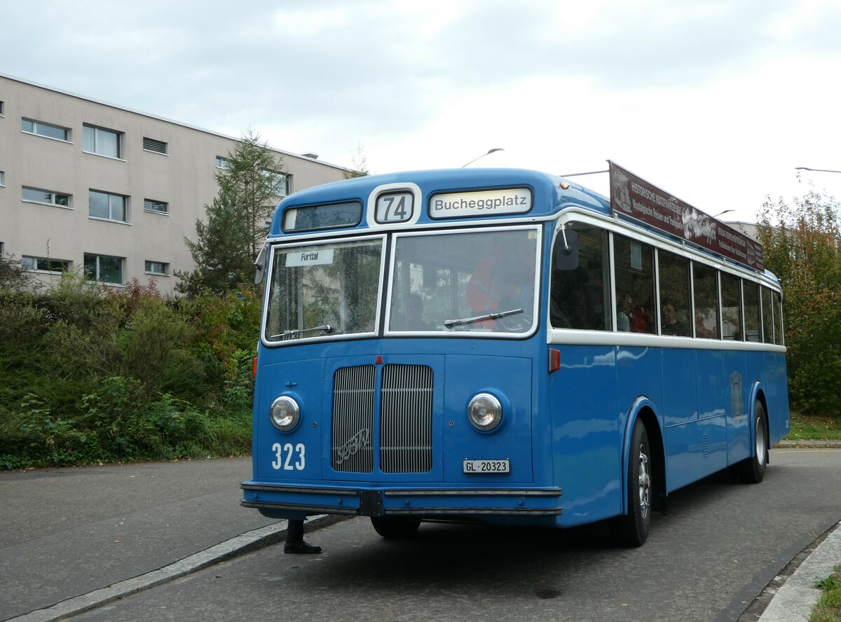 (256'325) - Biegger, Uster - Nr. 3/GL 20'323 - FBW/T�scher (ex DFB Andermatt; ex VBZ Z�rich Nr. 323) am 21. Oktober 2023 in Z�rich, Hungerbergstrasse
