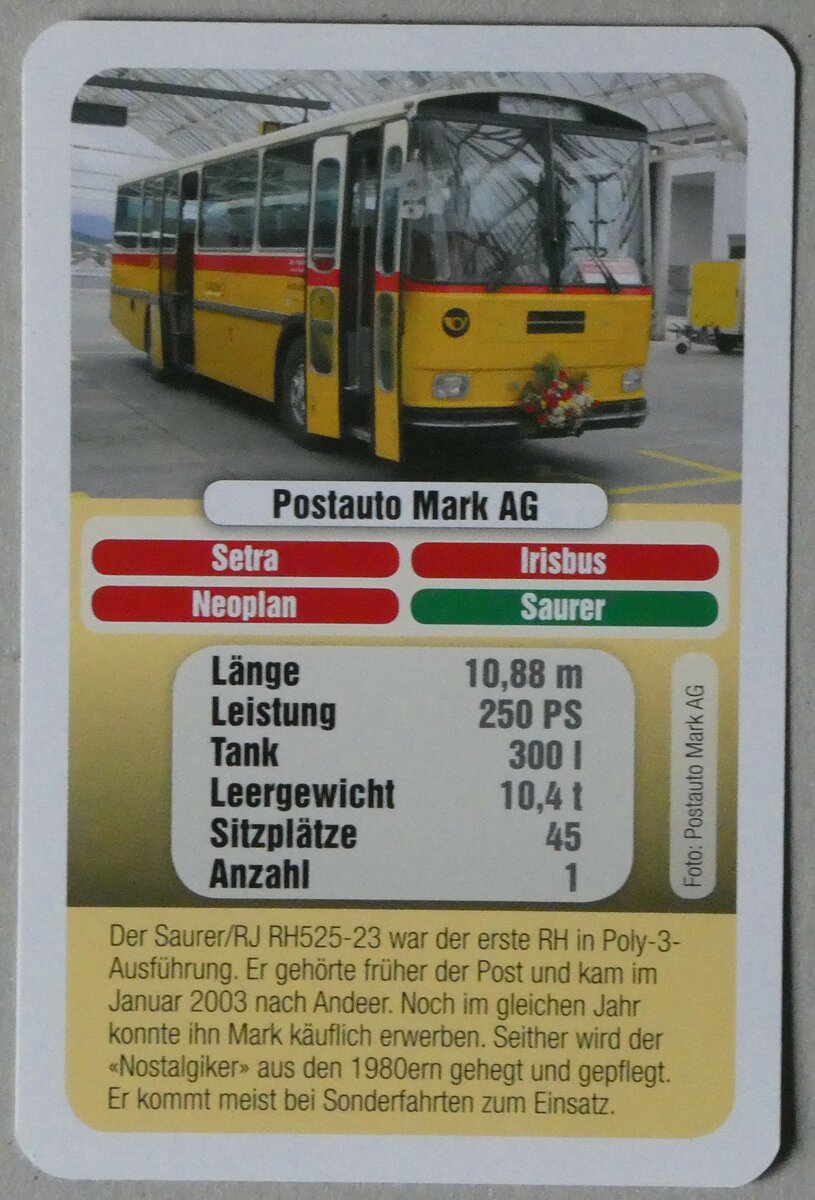 (256'546) - Quartett-Spielkarte mit Saurer am 29. Oktober 2023 in Thun
