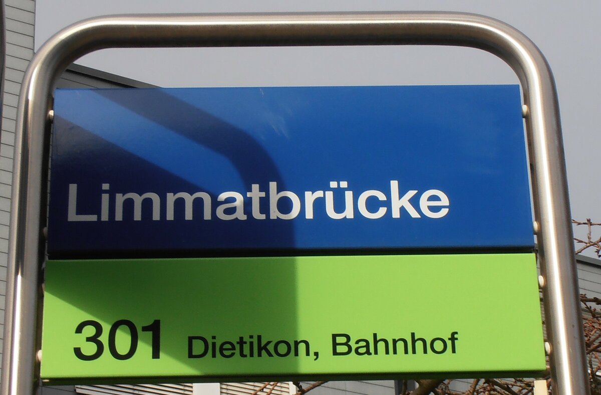 (257'718) - ZVV-Haltestellenschild - Fahrweid, Limmatbr�cke - am 19. Dezember 2023