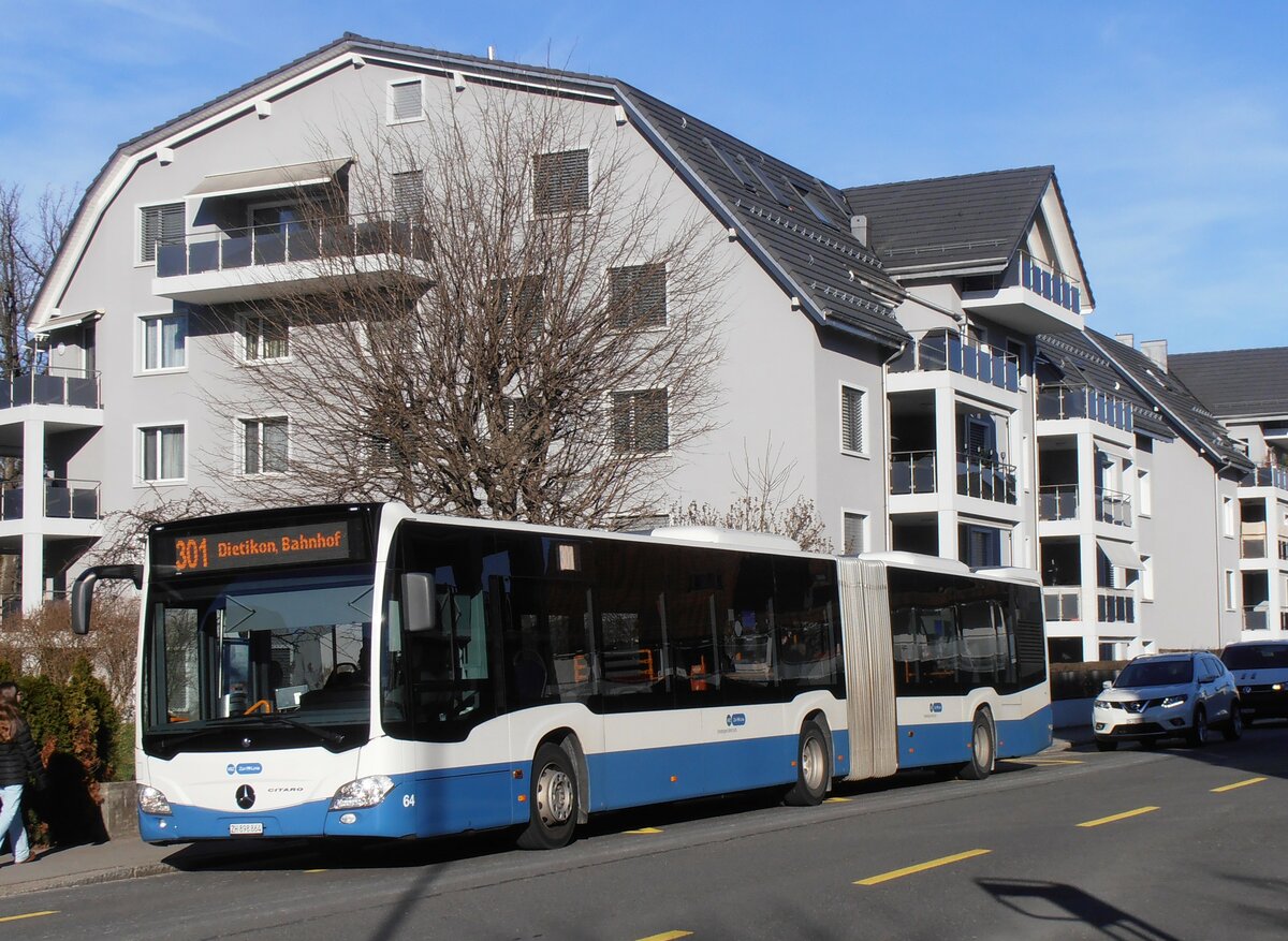 (257'722) - Limmat Bus, Dietikon - Nr. 64/ZH 898'864 - Mercedes am 19. Dezember 2023 in Fahrweid, Limmatbr�cke