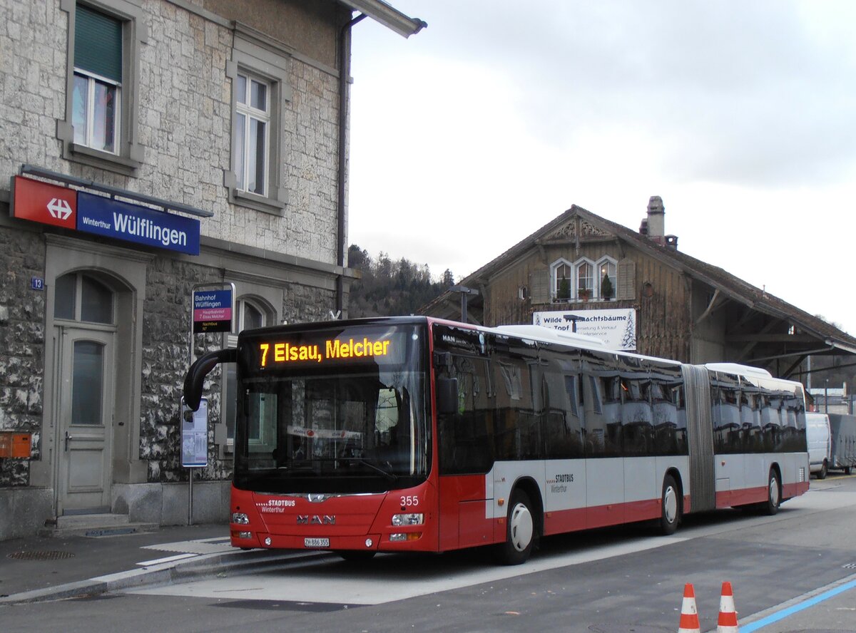 (257'870) - SW Winterthur - Nr. 355/ZH 886'355 - MAN am 23. Dezember 2023 beim Bahnhof Winterthur W�lflingen