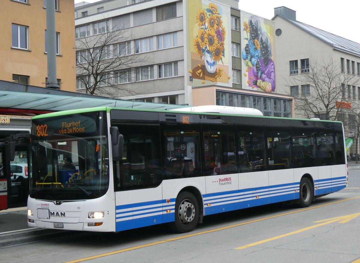 (258'556) - StadtBUS, Frauenfeld - Nr. 918/SG 482'214 - MAN (ex RTB Altst�tten Nr. 918; ex PostBus/A BD 15'338) am 9. Januar 2024 beim Bahnhof Frauenfeld