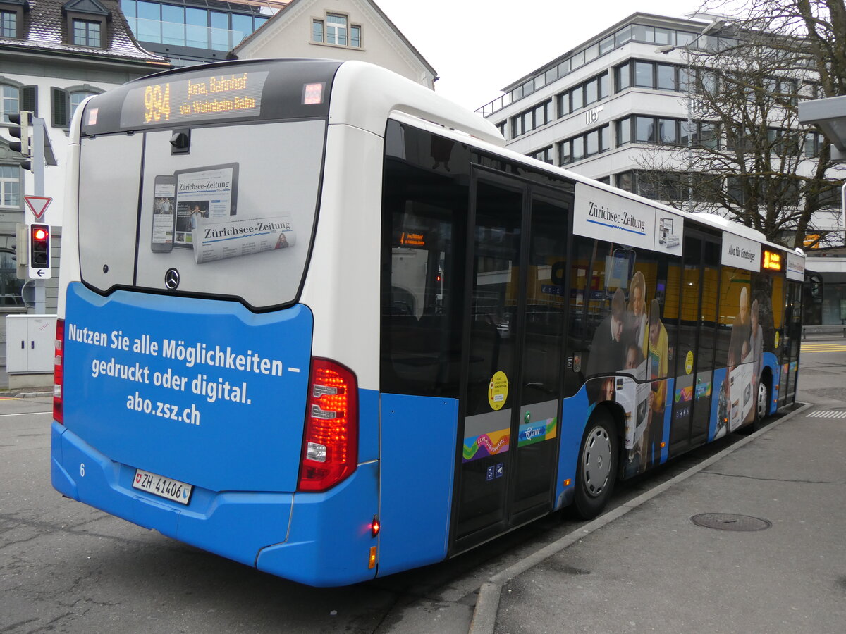 (258'680) - VZO Gr�ningen - Nr. 6/ZH 41'406 - Mercedes am 13. Januar 2024 beim Bahnhof Rapperswil