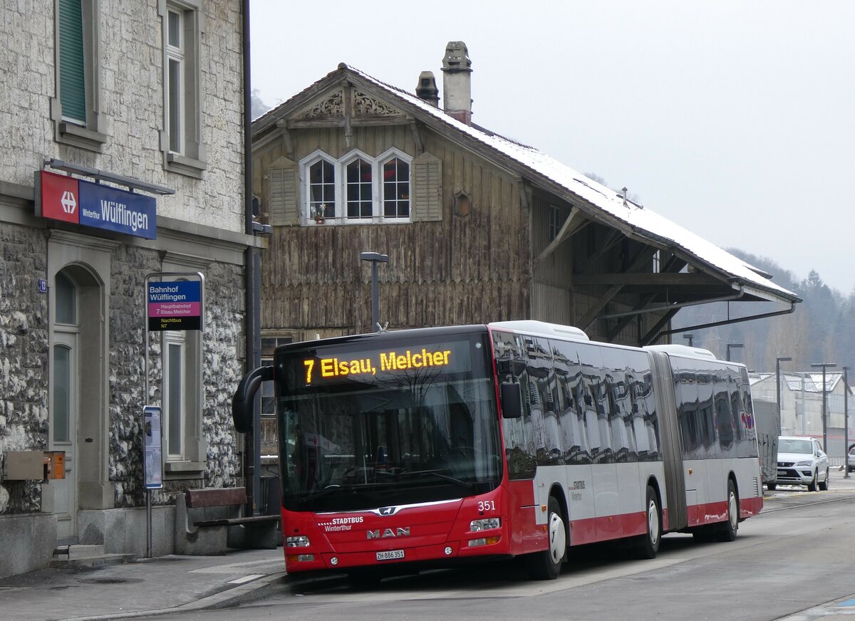 (258'701) - SW Winterthur - Nr. 351/ZH 886'351 - MAN am 13. Januar 2024 beim Bahnhof Winterthur W�lflingen