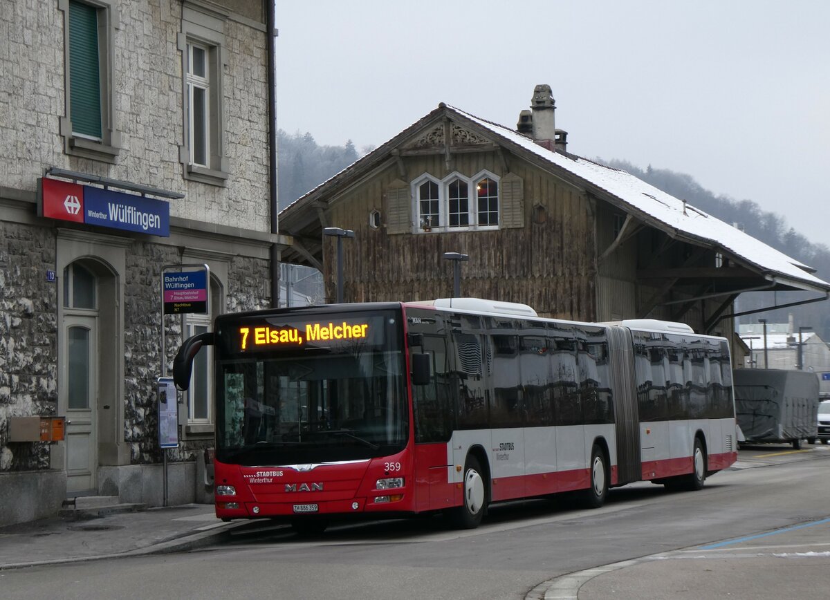 (258'724) - SW Winterthur - Nr. 359/ZH 886'359 - MAN am 13. Januar 2024 beim Bahnhof Winterthur W�lflingen