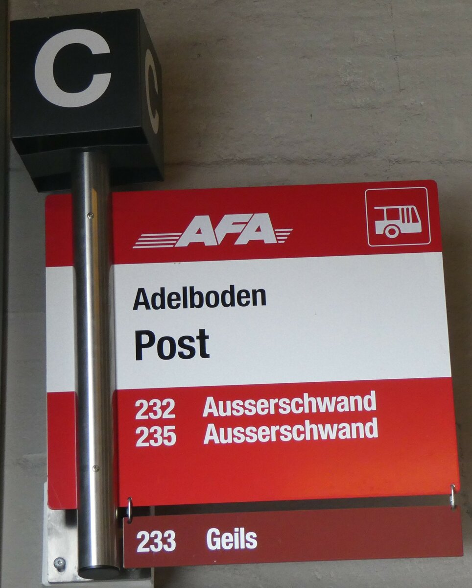 (259'471) - AFA/Portenier-Haltestellenschild - Adelboden, Post - am 19. Februar 2024