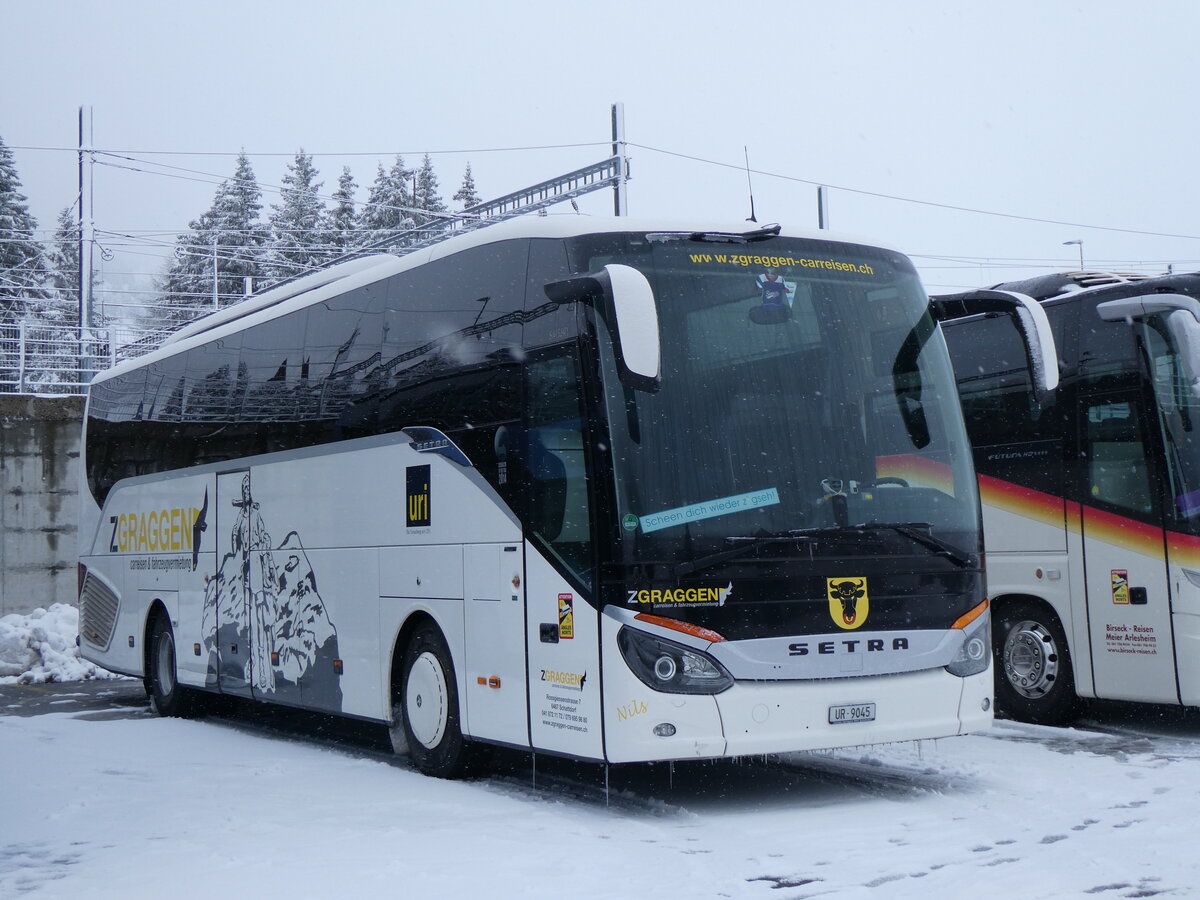 (259'530) - Zgraggen, Schattdorf - UR 9045 - Setra (ex Blaguss Slovakia, SK-Bratislava Nr. 50413) am 23. Februar 2024 in Andermatt, Bahnhofplatz