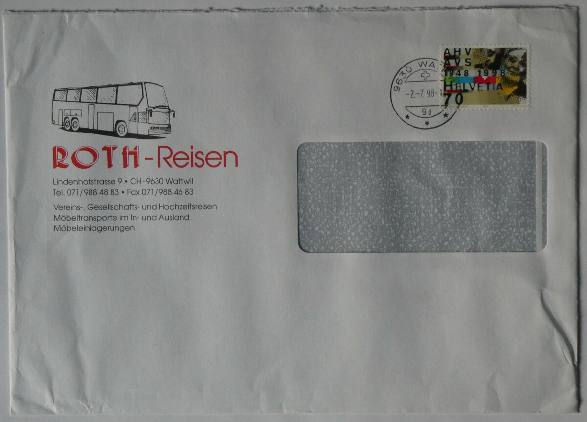 (259'900) - Roth-Briefumschlag vom 2. Juli 1998 am 3. M�rz 2024 in Thun
