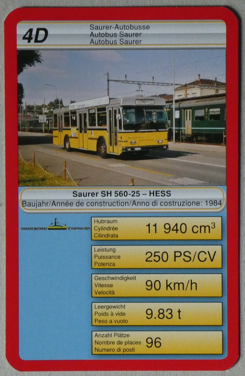 (259'913) - Quartett-Spielkarte mit VBSH Saurer/Hess SH 560-25 Nr. 20 am 3. M�rz 2024 in Thun