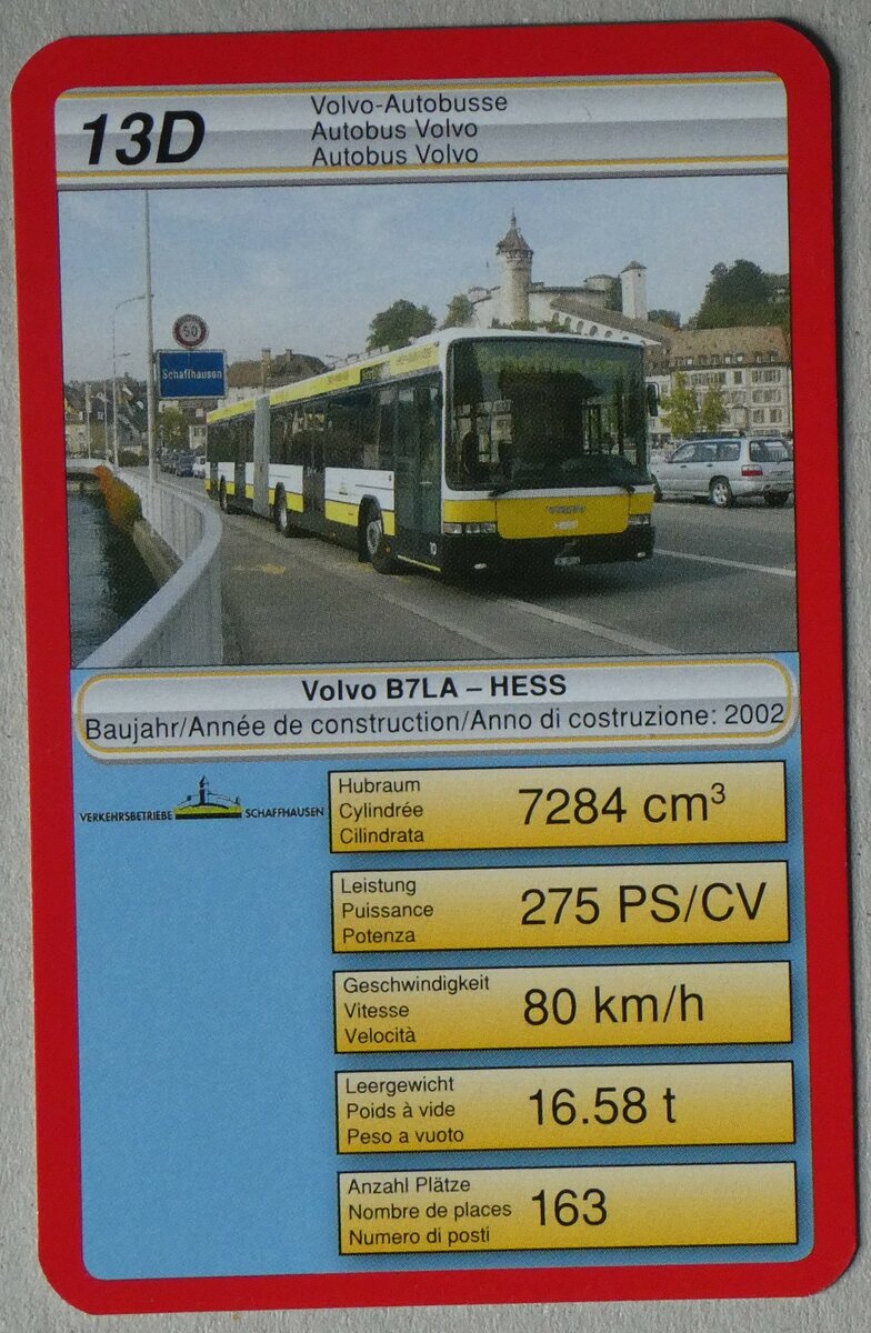 (259'915) - Quartett-Spielkarte mit VBSH Volvo/Hess B7LA Nr. 10 am 3. M�rz 2024 in Thun