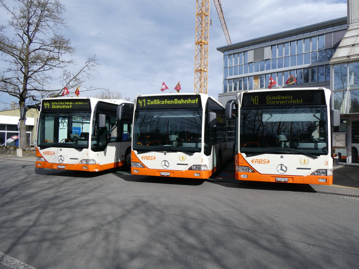 (259'961) - RBS Worblaufen - Nr. 1/BE 365'301 + Nr. 2/BE 366'002 + Nr. 3/BE 767'003 - Mercedes am 3. M�rz 2024 in Worblaufen, Garage