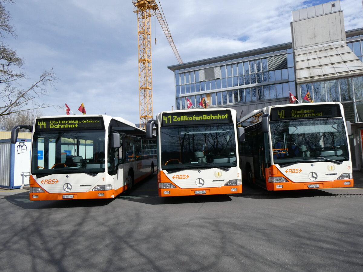 (259'963) - RBS Worblaufen - Nr. 1/BE 365'301 + Nr. 2/BE 366'002 + Nr. 3/BE 767'003 - Mercedes am 3. M�rz 2024 in Worblaufen, Garage