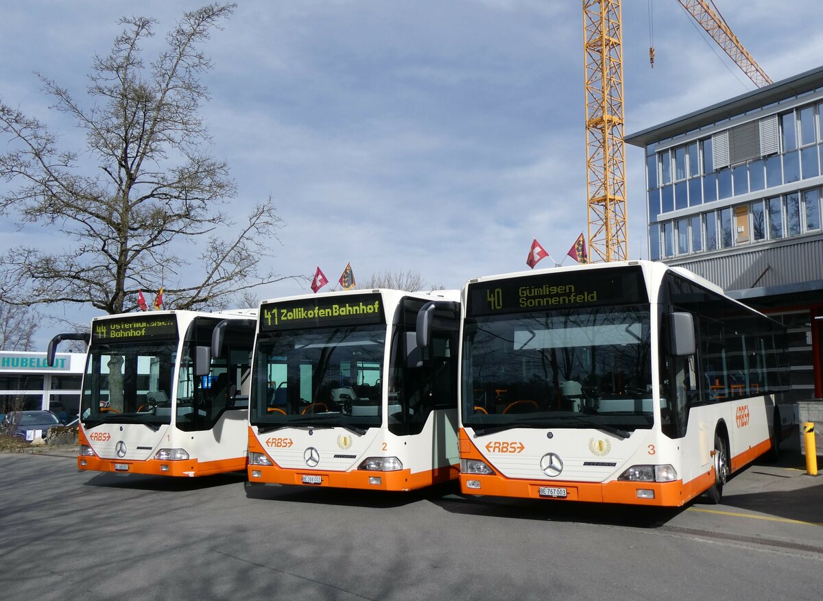 (259'966) - RBS Worblaufen - Nr. 1/BE 365'301 + Nr. 2/BE 366'002 + Nr. 3/BE 767'003 - Mercedes am 3. M�rz 2024 in Worblaufen, Garage