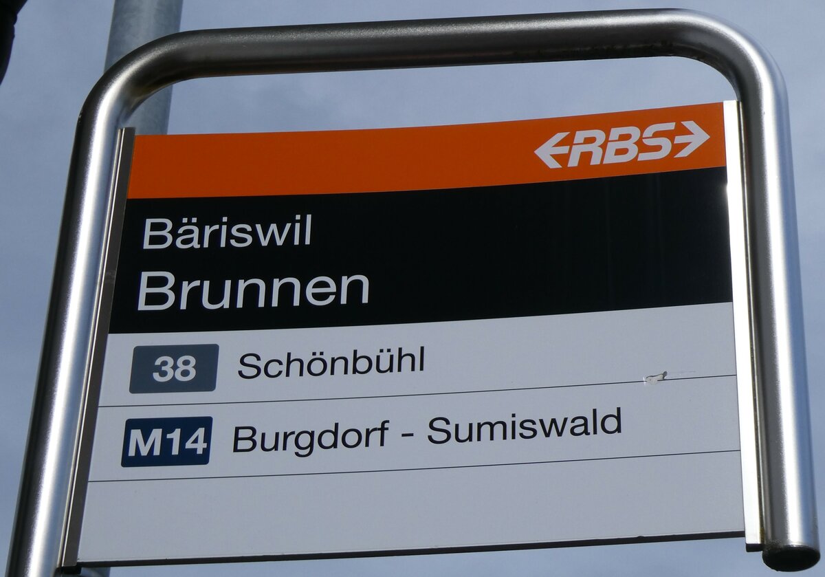(260'000) - RBS-Haltestellenschild - B�riswil, Brunnen - am 3. M�rz 2024