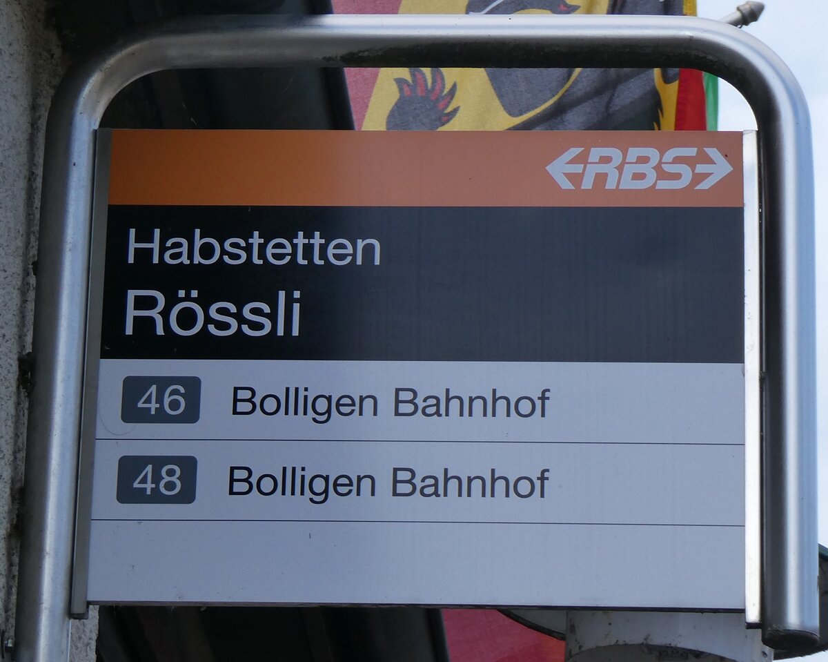 (260'026) - RBS-Haltestellenschild - Habstetten, R�ssli - am 3. M�rz 2024