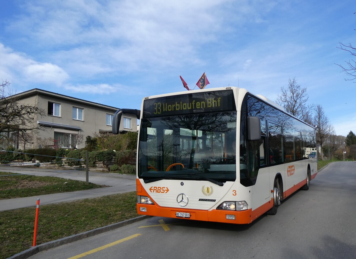 (260'058) - RBS Worblaufen - Nr. 3/BE 767'003 - Mercedes am 3. M�rz 2024 in Worblaufen, Fischrainweg