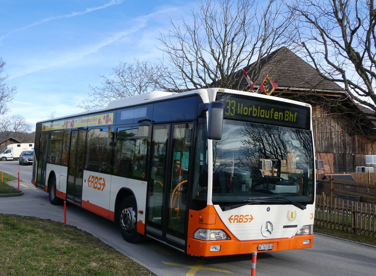 (260'059) - RBS Worblaufen - Nr. 3/BE 767'003 - Mercedes am 3. M�rz 2024 in Worblaufen, Fischrainweg