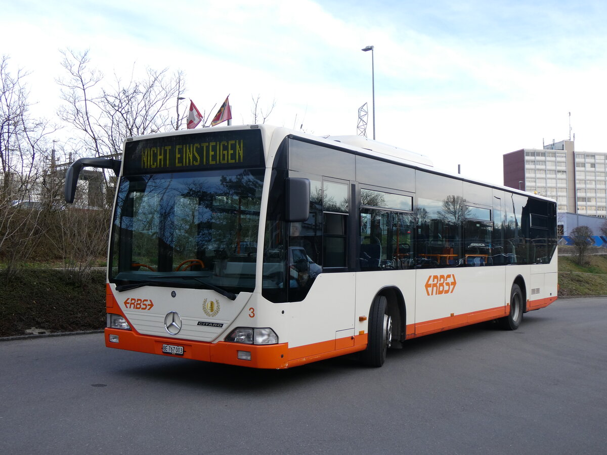 (260'102) - RBS Worblaufen - Nr. 3/BE 767'003 - Mercedes am 3. M�rz 2024 in Worblaufen, Garage (mit Zielanzeige: NICHT EINSTEIGEN)