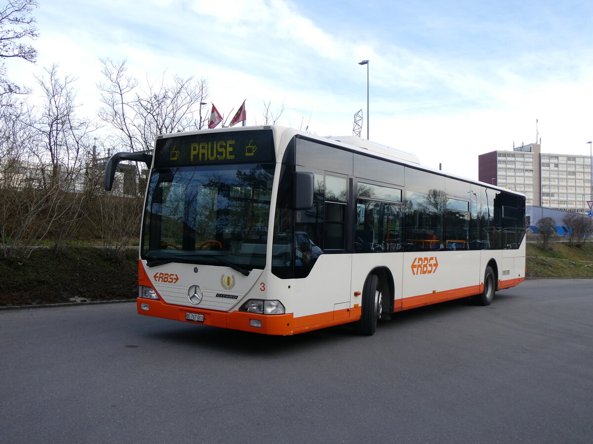 (260'103) - RBS Worblaufen - Nr. 3/BE 767'003 - Mercedes am 3. M�rz 2024 in Worblaufen, Garage (mit Zielanzeige: PAUSE)