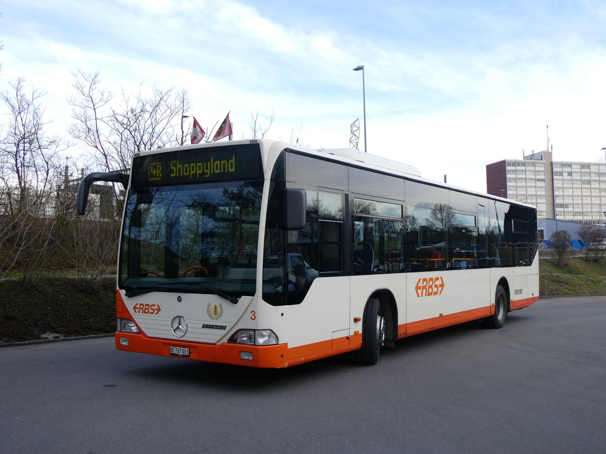 (260'106) - RBS Worblaufen - Nr. 3/BE 767'003 - Mercedes am 3. M�rz 2024 in Worblaufen, Garage (mit Zielanzeige: P+R Shoppyland)