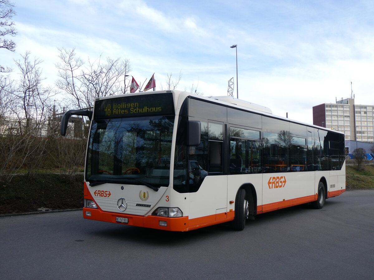 (260'110) - RBS Worblaufen - Nr. 3/BE 767'003 - Mercedes am 3. M�rz 2024 in Worblaufen, Garage (mit Zielanzeige: 48 Bolligen Altes Schulhaus)
