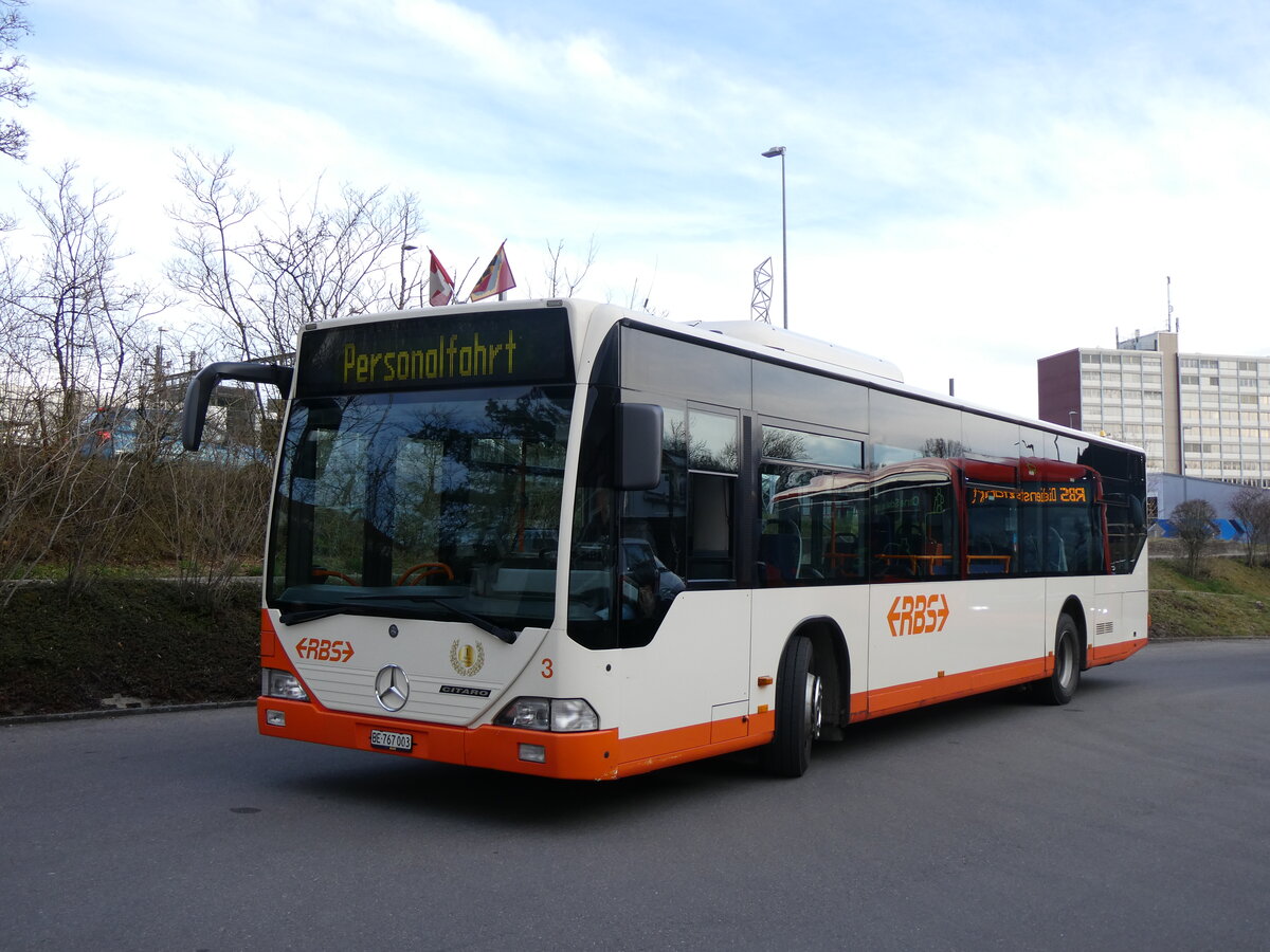 (260'112) - RBS Worblaufen - Nr. 3/BE 767'003 - Mercedes am 3. M�rz 2024 in Worblaufen, Garage (mit Zielanzeige: Personalfahrt)