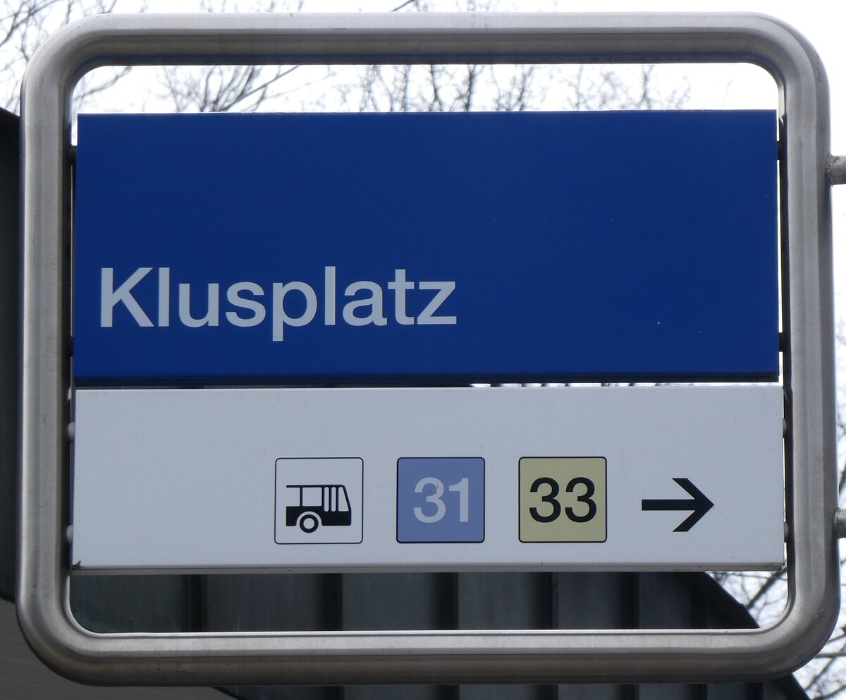 (260'127) - ZVV-Haltestellenschild - Z�rich, Klusplatz - am 4. M�rz 2024