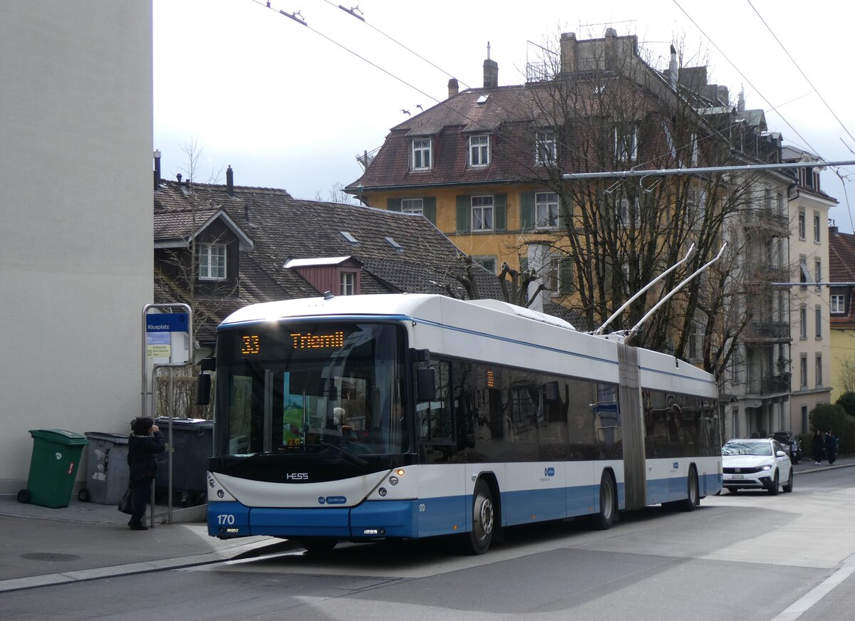 (260'133) - VBZ Z�rich - Nr. 170 - Hess/Hess Gelenktrolleybus am 4. M�rz 2024 in Z�rich, Klusplatz