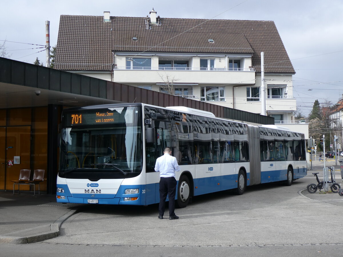 (260'158) - ATE Bus, Effretikon - Nr. 32/ZH 480'132 - MAN am 4. M�rz 2024 in Z�rich, Klusplatz