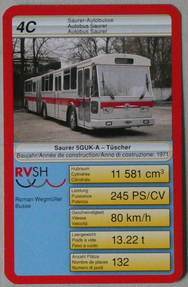 (260'178) - Quartett-Spielkarte mit RVSH Saurer/T�scher 5GUK-A am 8. M�rz 2024 in Thun