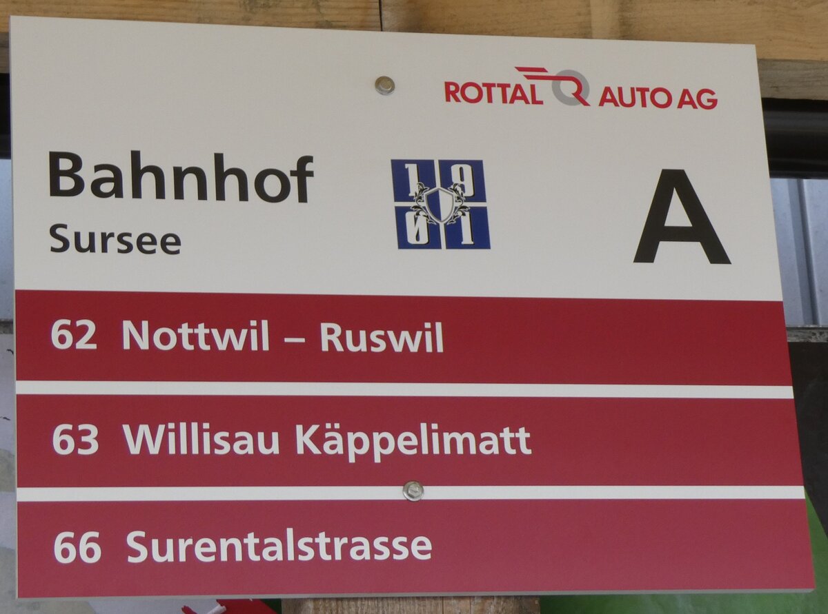 (260'228) - ROTTAL AUTO AG-Haltestellenschild - Sursee, Bahnhof - am 9. M�rz 2024