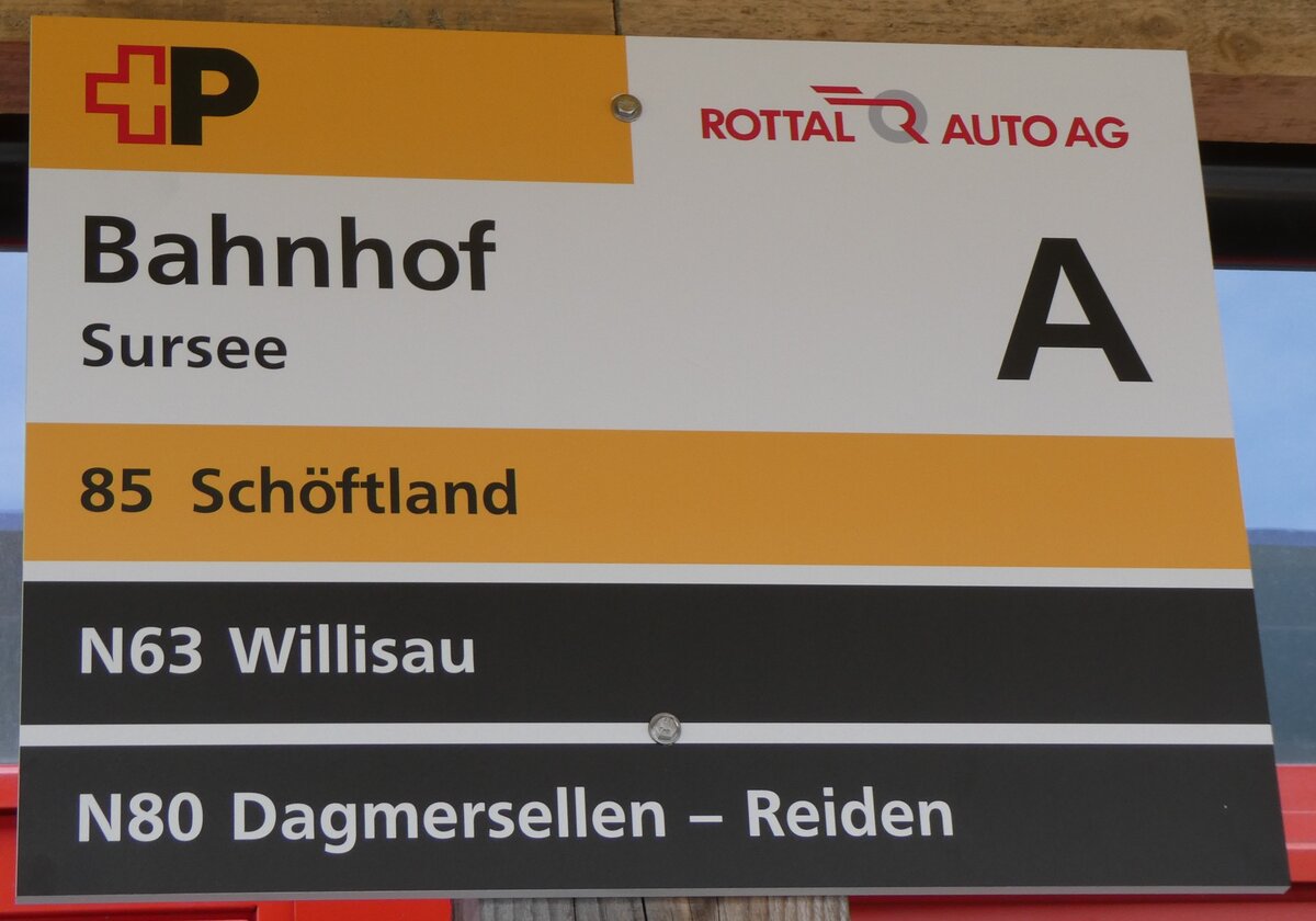 (260'230) - +P/ROTTAL AUTO AG-Haltestellenschild - Sursee, Bahnhof - am 9. M�rz 2024