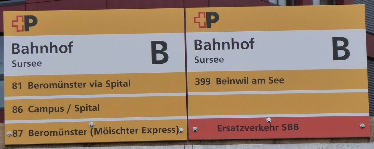 (260'232) - +P-Haltestellenschilder - Sursee, Bahnhof - am 9. M�rz 2024
