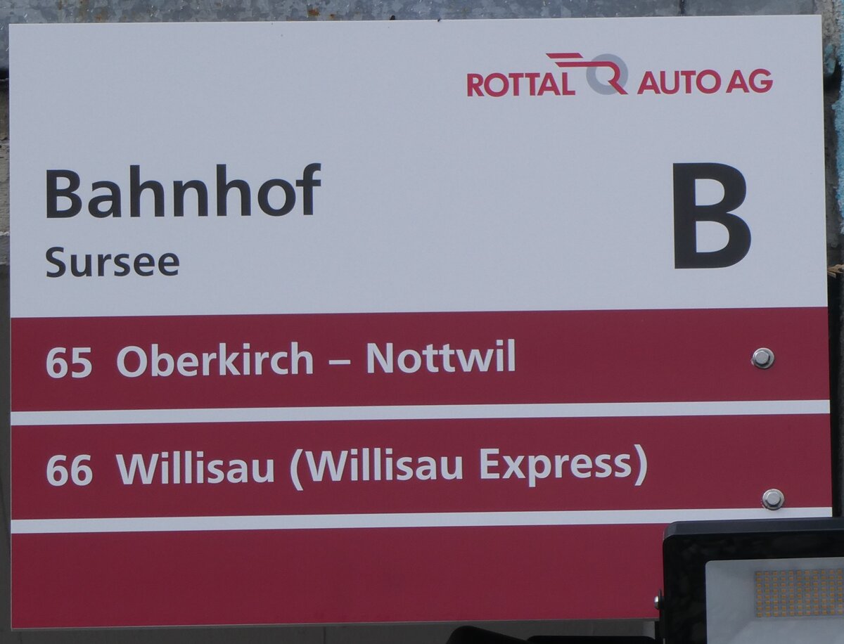 (260'234) - ROTTAL AUTO AG-Haltestellenschild - Sursee, Bahnhof - am 9. M�rz 2024 