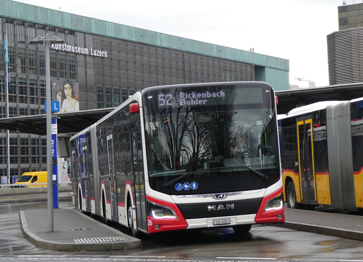 (260'265) - AAGR Rothenburg - Nr. 26/LU 420 - MAN am 12. M�rz 2024 beim Bahnhof Luzern