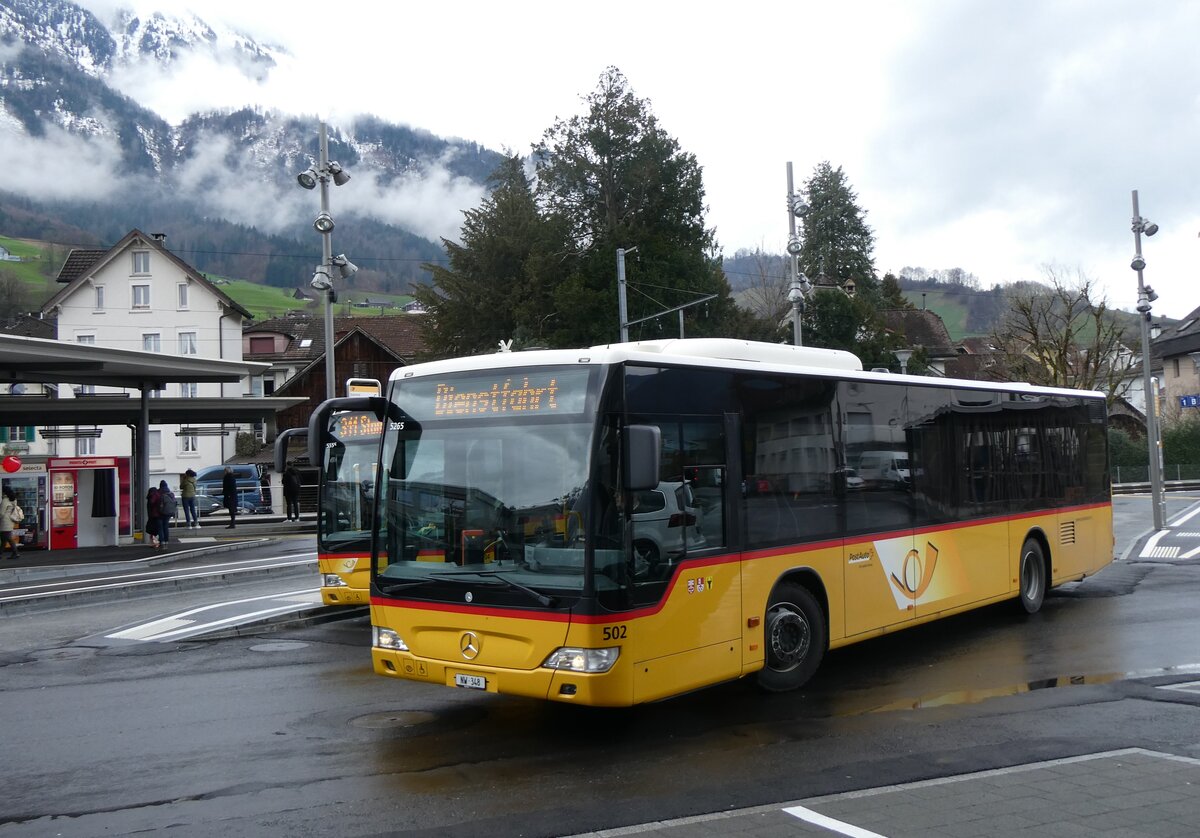 (260'311) - PostAuto Zentralschweiz - Nr. 502/NW 348/PID 5265 - Mercedes (ex Nr. 52; ex Nr. 31; ex Thepra, Stans Nr. 31) am 12. M�rz 2024 beim Bahnhof Stans