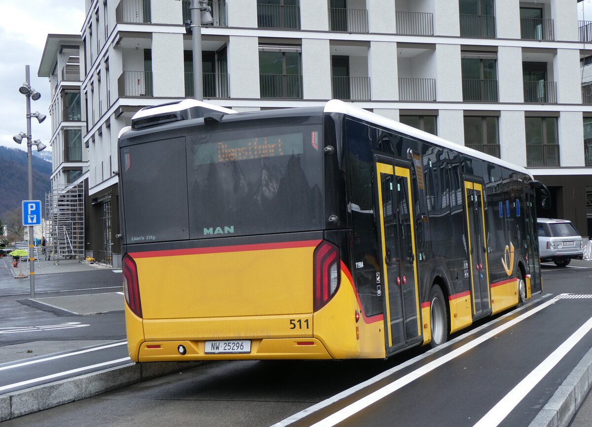 (260'321) - PostAuto Zentralschweiz - Nr. 511/NW 25'296/PID 11'904 - MAN am 12. M�rz 2024 beim Bahnhof Stans