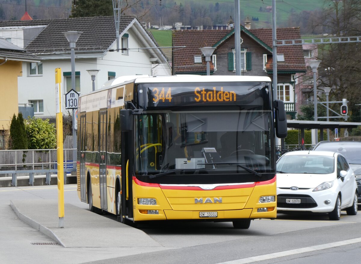 (260'327) - PostAuto Zentralschweiz - Nr. 502/OW 10'002/PID 10'266 - MAN (ex Nr. 5; ex Dillier, Sarnen Nr. 5) am 12. M�rz 2024 beim Bahnhof Sarnen