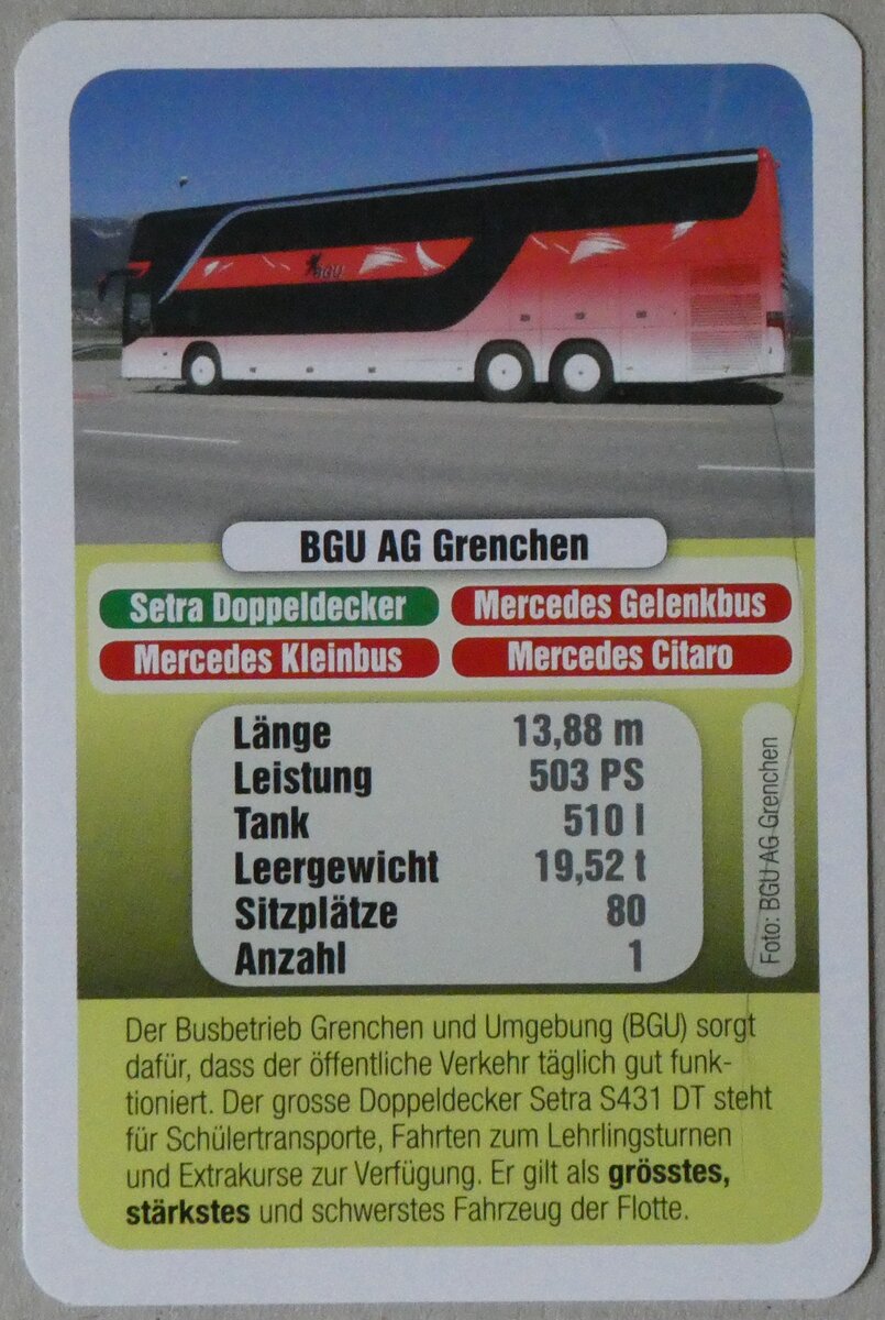 (260'393) - Quartett-Spielkarte mit Setra Doppeldecker Nr. 9 am 17. M�rz 2024 in Thun