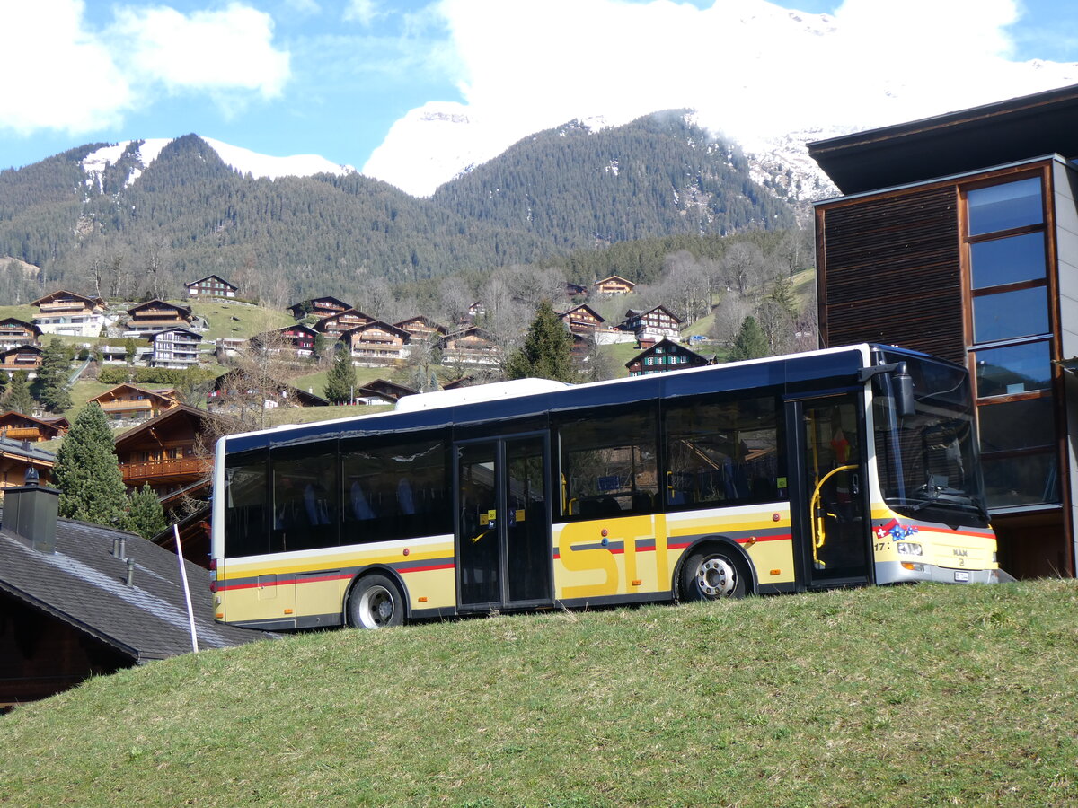 (260'464) - GrindelwaldBus, Grindelwald - Nr. 17/BE 72'444 - MAN/G�ppel (ex STI Thun Nr. 133) am 19. M�rz 2024 in Grindelwald, Garage