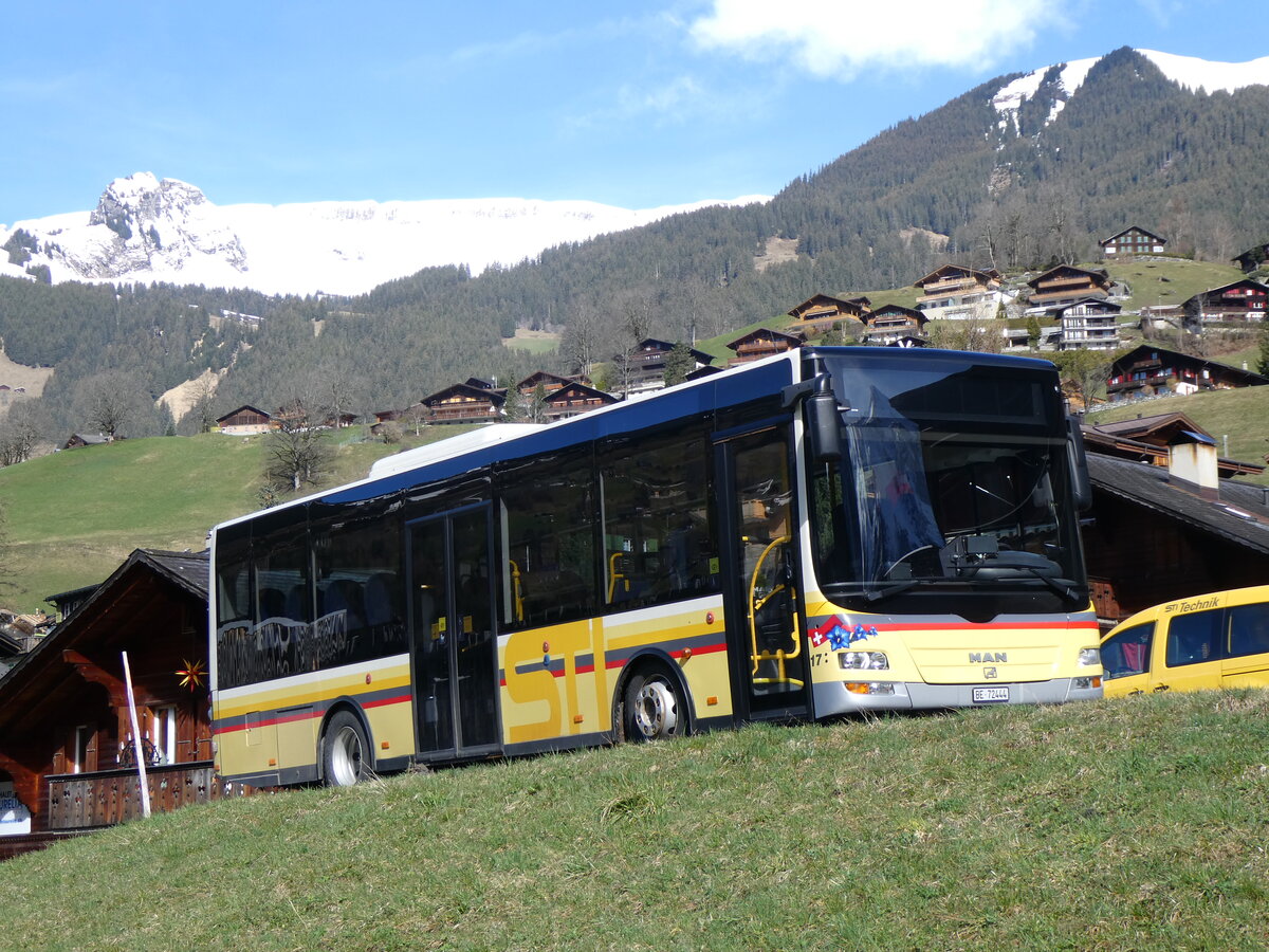 (260'465) - GrindelwaldBus, Grindelwald - Nr. 17/BE 72'444 - MAN/G�ppel (ex STI Thun Nr. 133) am 19. M�rz 2024 in Grindelwald, Garage
