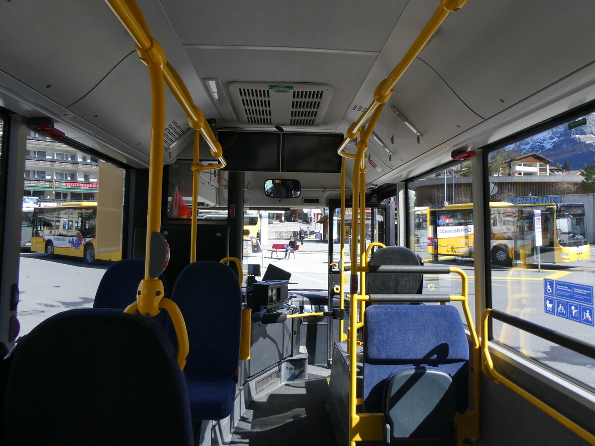 (260'524) - GrindelwaldBus, Grindelwald - Nr. 17/BE 72'444 - MAN/G�ppel (ex STI Thun Nr. 133) am 19. M�rz 2024 beim Bahnhof Grindelwald (Innenaufnahme)