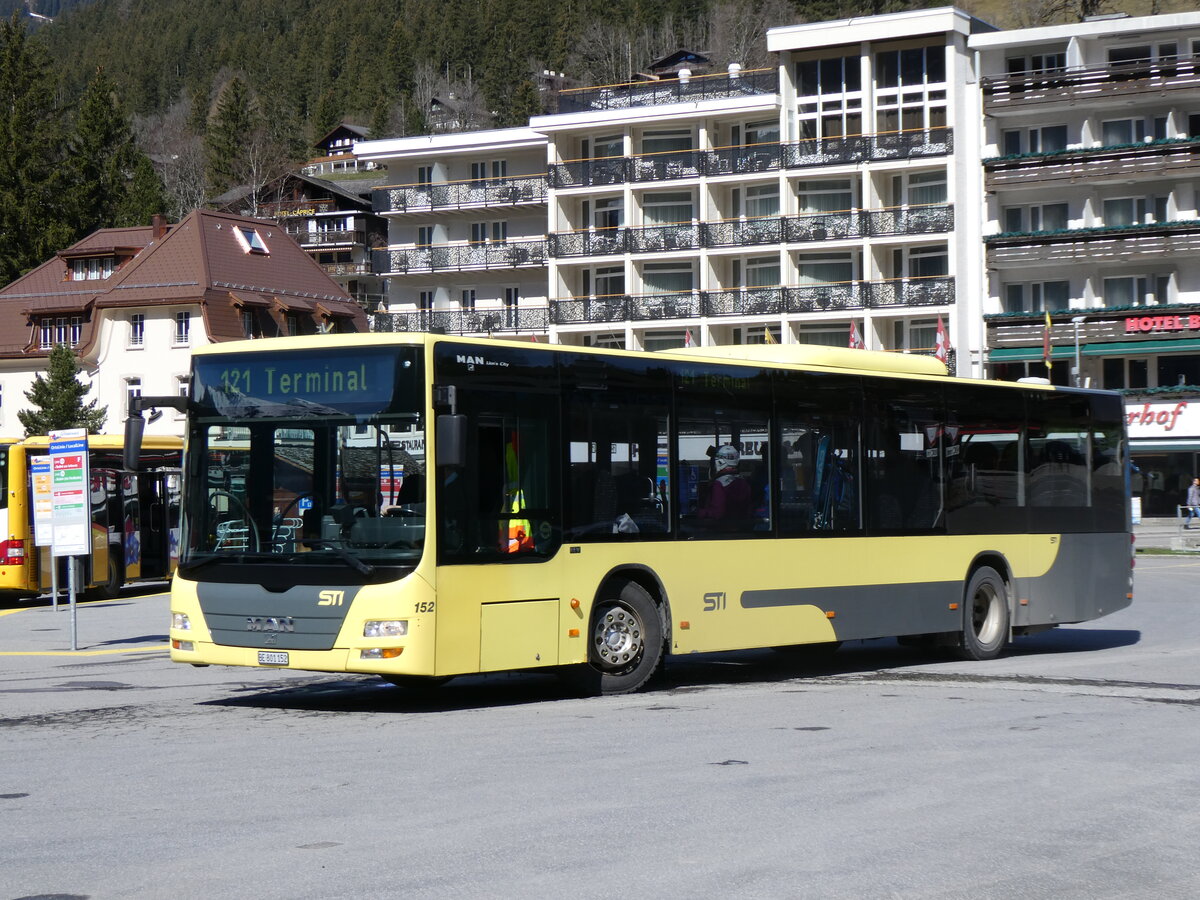 (260'544) - STI Thun - Nr. 152/BE 801'152 - MAN am 19. M�rz 2024 beim Bahnhof Grindelwald
