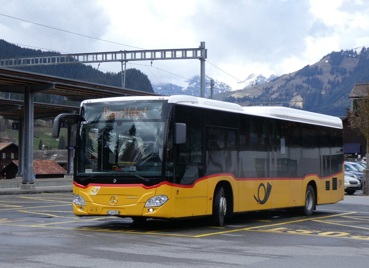 (260'607) - K�bli, Gstaad - BE 360'355/PID 11'857 - Mercedes (ex PostAuto Bern BE 538'988; ex PostAuto Bern BE 653'386) am 21. M�rz 2024 beim Bahnhof Gstaad