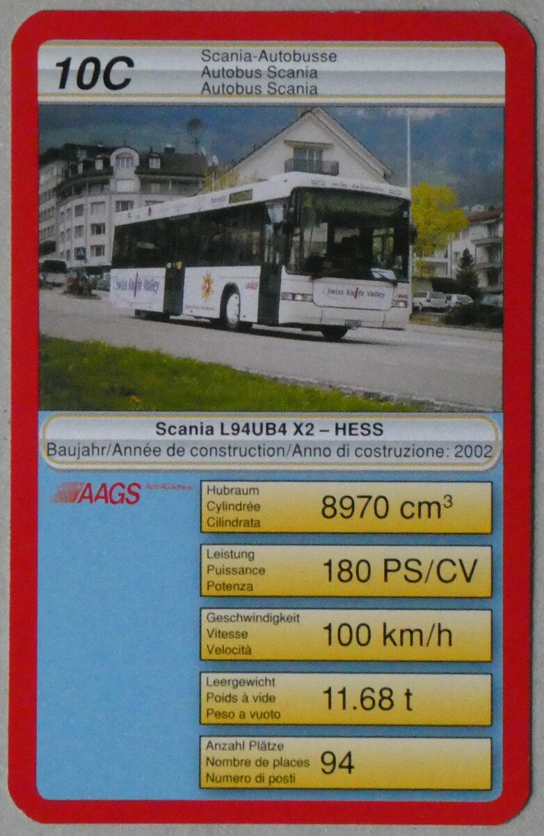 (260'635) - Quartett-Spielkarte mit AAGS Scania/Hess L94UB4 X2 am 24. M�rz 2024 in Thun